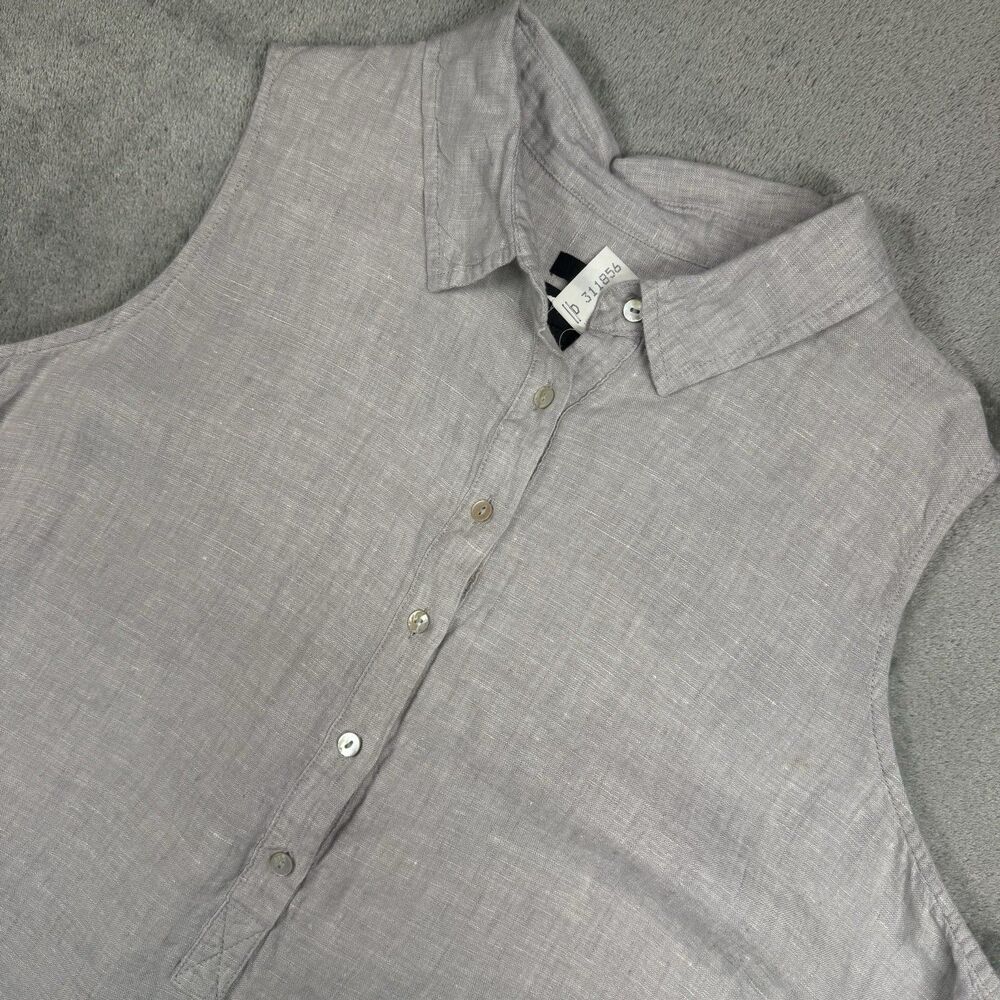 Tahari Linen Shirt Dress Women’s 2X Grey Sleeveless Button Front A-line Summer